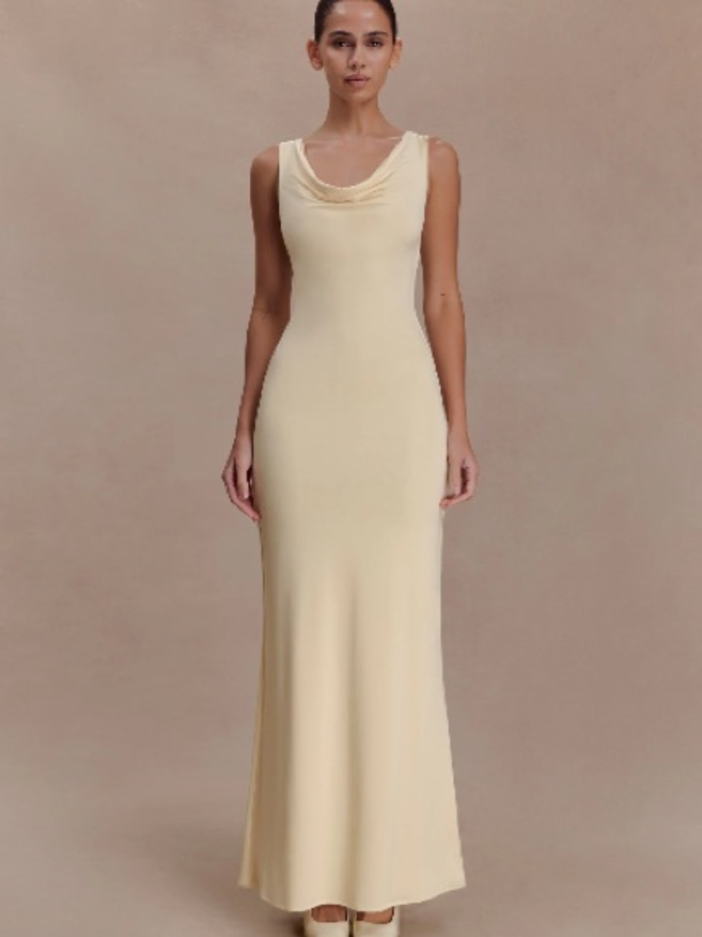 Meshki Ivory Cowl Neck Maxi Dress